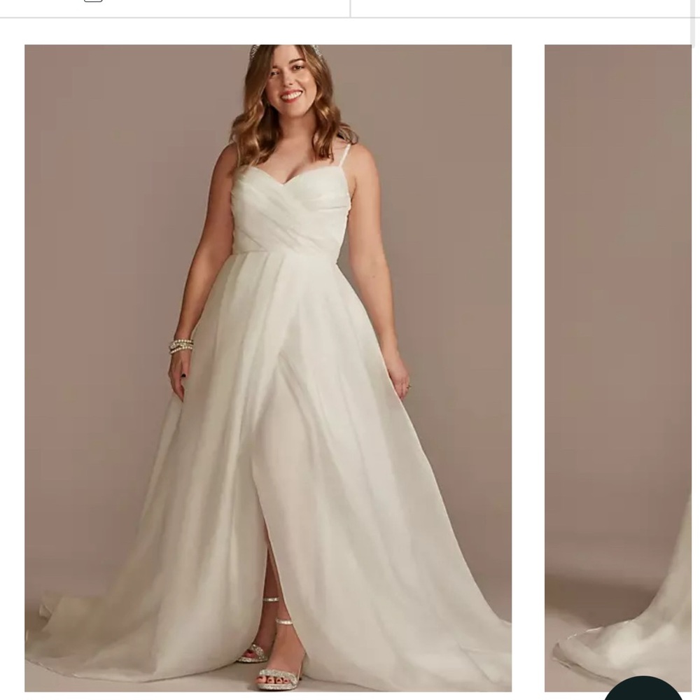 White oraganza wedding dress pleated organza a-line wedding dress with slit